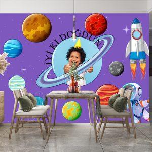 Uzay Gezegenler Temalı Doğum Günü Parti Posteri Duvar Kağıdı P0008