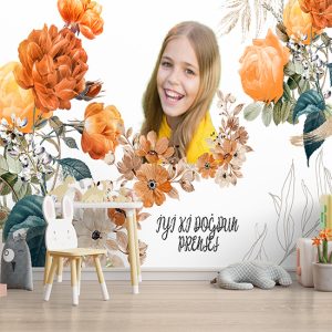 Turuncu Çiçekler Kız Çocukları İçin Dijital Baskı Parti Posteri Duvar Kağıdı P0011