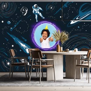 Astronot Ve Uzay Desenli Dijital Baskı Parti Afişi Duvar Kağıdı P0014