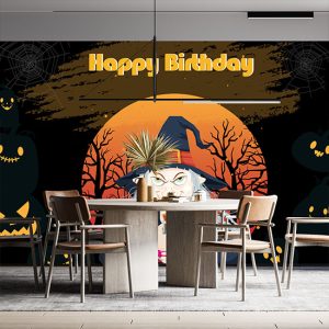 Cadı Temalı Doğum Günü İçin Resimli Parti Afişi Duvar Kağıdı P0020