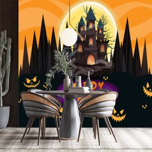 Cadı ve Bal kabağı Doğum Günü İçin Resimli Parti Afişi Duvar Kağıdı P0021