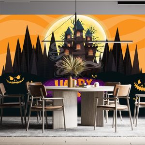 Cadı ve Bal kabağı Doğum Günü İçin Resimli Parti Afişi Duvar Kağıdı P0021