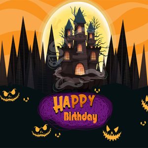 Cadı ve Bal kabağı Doğum Günü İçin Resimli Parti Afişi Duvar Kağıdı P0021