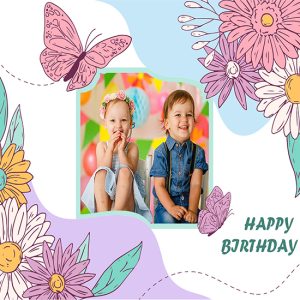 İkizler Çiçek Desenli Doğum Günü İçin Resimli Parti Afişi Duvar Kağıdı P0022