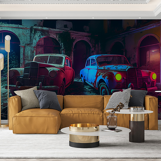 Antika Vintage Arabalar Dekor Duvar Kağıdı YA-00016