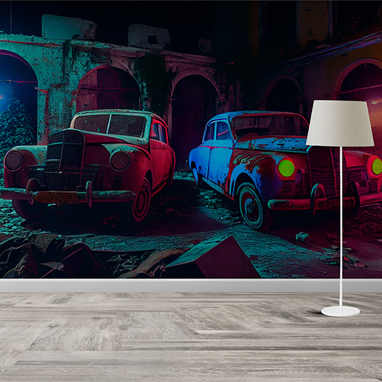 Antika Vintage Arabalar Dekor Duvar Kağıdı YA-00016