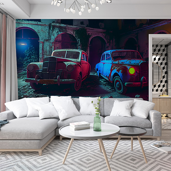 Antika Vintage Arabalar Dekor Duvar Kağıdı YA-00016