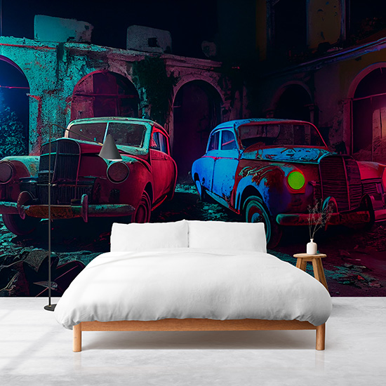 Antika Vintage Arabalar Dekor Duvar Kağıdı YA-00016