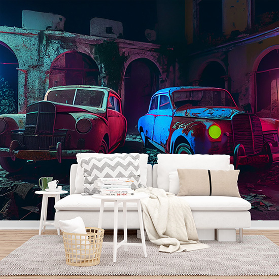Antika Vintage Arabalar Dekor Duvar Kağıdı YA-00016