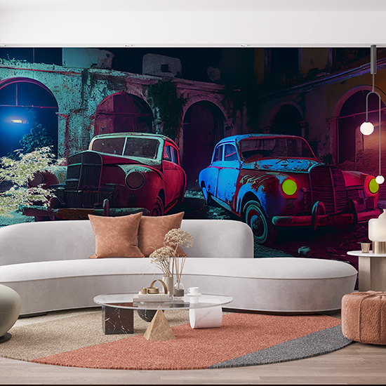 Antika Vintage Arabalar Dekor Duvar Kağıdı YA-00016