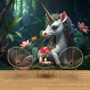 Ormanda Yavru Unicorn Çocuk Odası Duvar Kağıdı YCO-00039