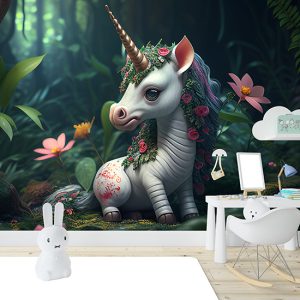 Ormanda Yavru Unicorn Çocuk Odası Duvar Kağıdı YCO-00039