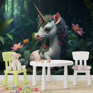 Ormanda Yavru Unicorn Çocuk Odası Duvar Kağıdı YCO-00039