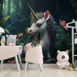 Ormanda Yavru Unicorn Çocuk Odası Duvar Kağıdı YCO-00039