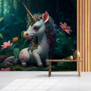 Ormanda Yavru Unicorn Çocuk Odası Duvar Kağıdı YCO-00039