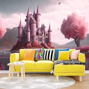Pembe Büyülü Şato Çocuk Odası Duvar Kağıdı YCO-00043