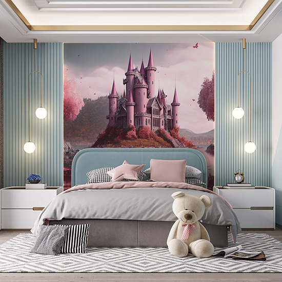 Pembe Büyülü Şato Çocuk Odası Duvar Kağıdı YCO-00043