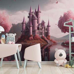 Pembe Büyülü Şato Çocuk Odası Duvar Kağıdı YCO-00043