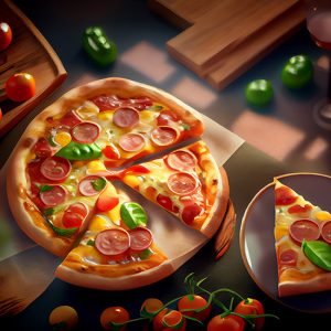 3D Pizza İllüstrasyon Cafe Duvar Kağıtları YC-00099