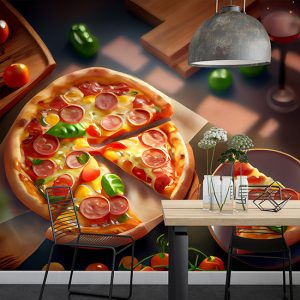 3D Pizza İllüstrasyon Cafe Duvar Kağıtları YC-00099