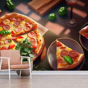 3D Pizza İllüstrasyon Cafe Duvar Kağıtları YC-00099