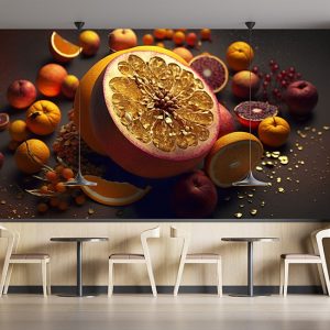 Narenciye Meyveleri İllüstrasyon Cafe Duvar Kağıtları YC-00141