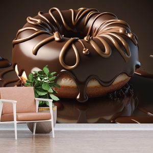 3D Çikolatalı Donut Cafe Duvar Kağıdı YC-00177