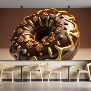 3D Çikolatalı Karamelli Donut Cafe Duvar Kağıdı YC-00178
