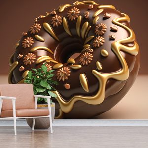 3D Çikolatalı Karamelli Donut Cafe Duvar Kağıdı YC-00178