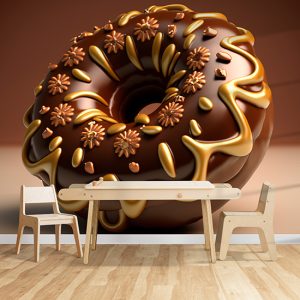 3D Çikolatalı Karamelli Donut Cafe Duvar Kağıdı YC-00178