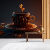 Gold Tonlar Fincan ve Kahve İllüstrasyonu Duvar Kağıdı YC-00182