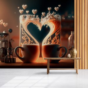 Kahve Dumanından Bir Kalp Sanatsal Cafe Duvar Kağıdı YC-00191
