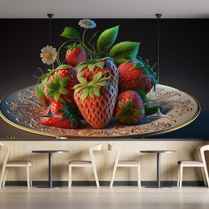 3D Vintage Çilekler Cafe Duvar Kağıdı YC-00194