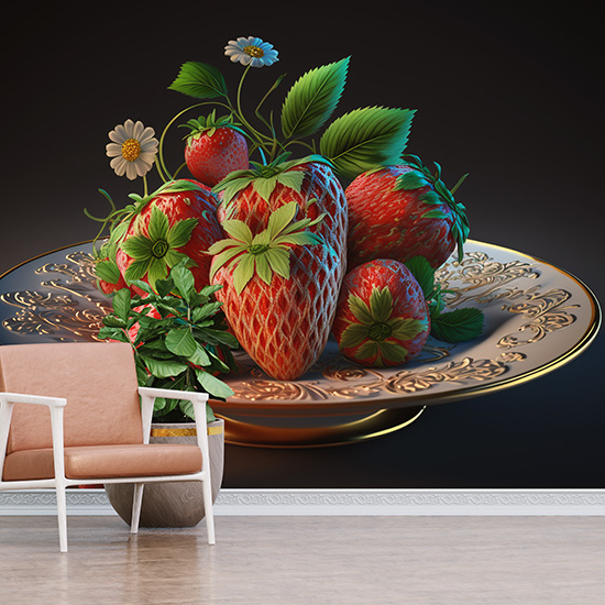 3D Vintage Çilekler Cafe Duvar Kağıdı YC-00194