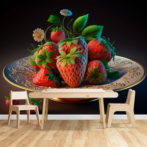 3D Vintage Çilekler Cafe Duvar Kağıdı YC-00194