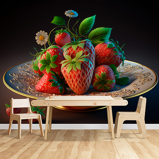 3D Vintage Çilekler Cafe Duvar Kağıdı YC-00194