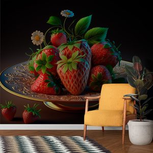 3D Vintage Çilekler Cafe Duvar Kağıdı YC-00194