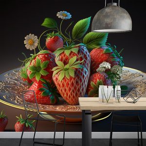 3D Vintage Çilekler Cafe Duvar Kağıdı YC-00194