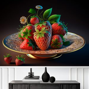 3D Vintage Çilekler Cafe Duvar Kağıdı YC-00194