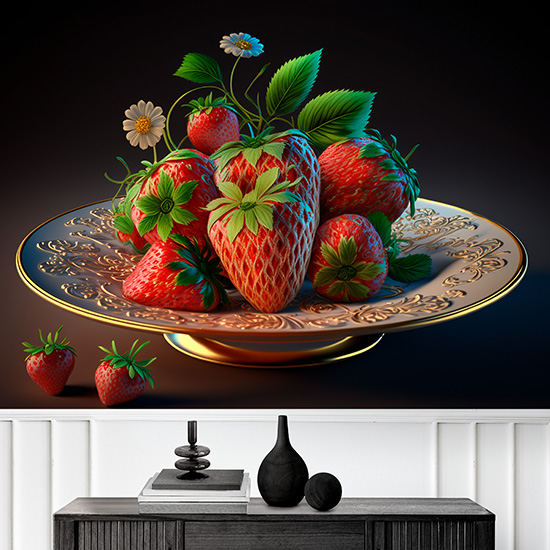 3D Vintage Çilekler Cafe Duvar Kağıdı YC-00194