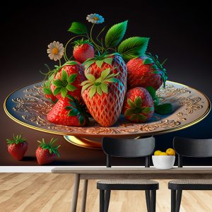 3D Vintage Çilekler Cafe Duvar Kağıdı YC-00194