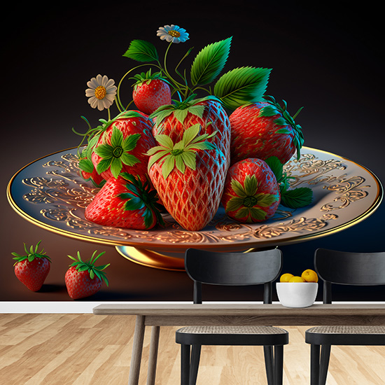 3D Vintage Çilekler Cafe Duvar Kağıdı YC-00194