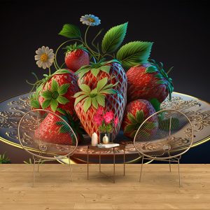 3D Vintage Çilekler Cafe Duvar Kağıdı YC-00194