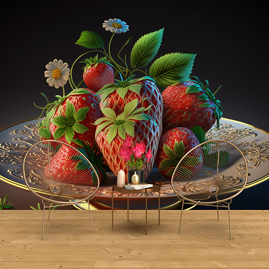 3D Vintage Çilekler Cafe Duvar Kağıdı YC-00194