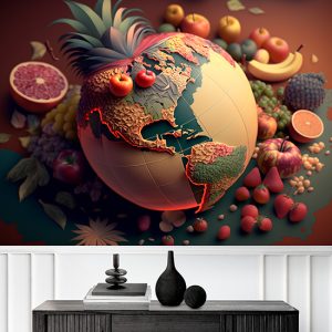 3D Dünya ve Meyveler Cafe Duvar Kağıdı YC-00508