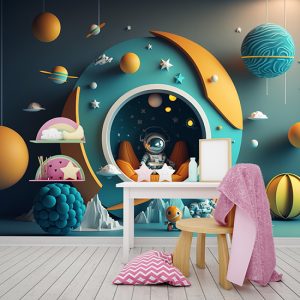 Astronot ve Evi Çocuk Odası Duvar Kağıdı YCO-00208