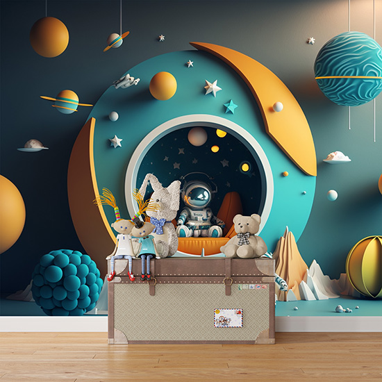 Astronot ve Evi Çocuk Odası Duvar Kağıdı YCO-00208