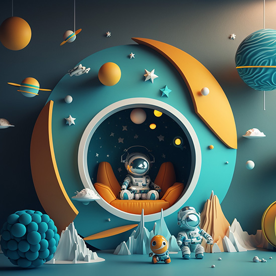 Astronot ve Evi Çocuk Odası Duvar Kağıdı YCO-00208