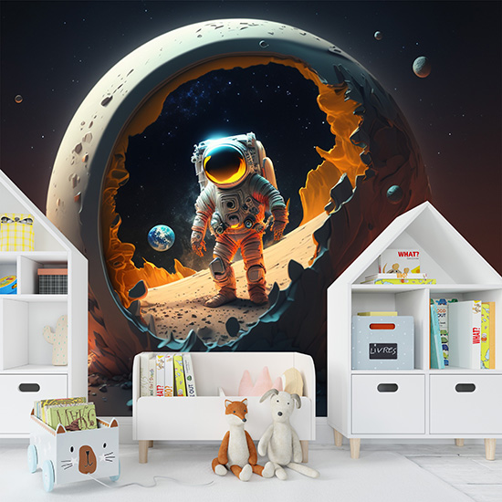 Ay ve Astronot Çocuk Odası Duvar Kağıdı YCO-00214
