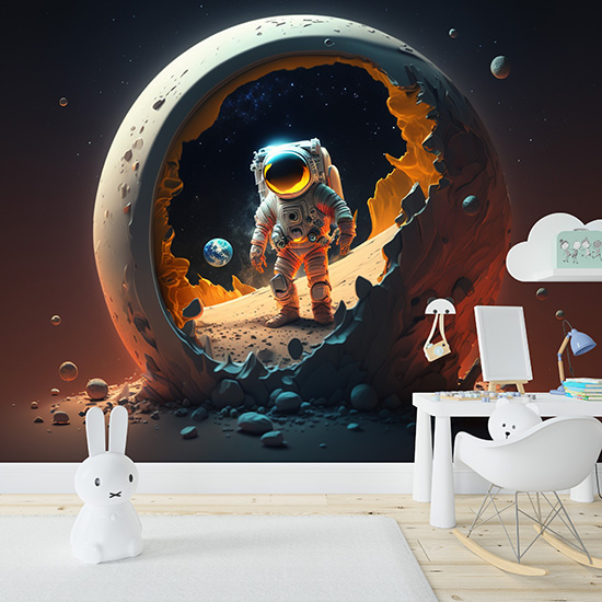 Ay ve Astronot Çocuk Odası Duvar Kağıdı YCO-00214